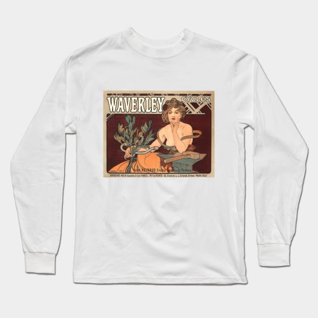 Waverly Cycles - Art Nouveau Advertising Poster Art by Alphonse Mucha Long Sleeve T-Shirt by Naves